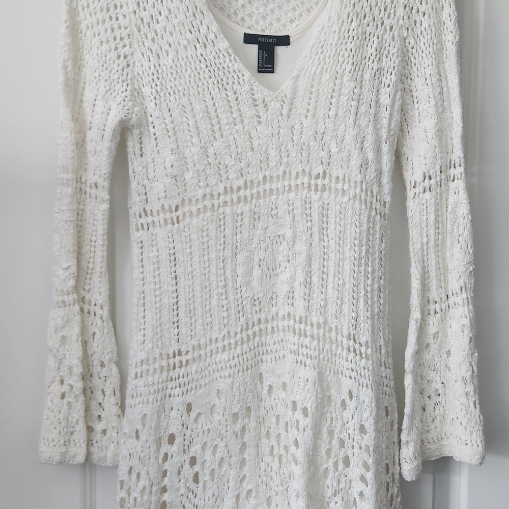 Forever 21 Cream Crochet Long Sleeve Dress